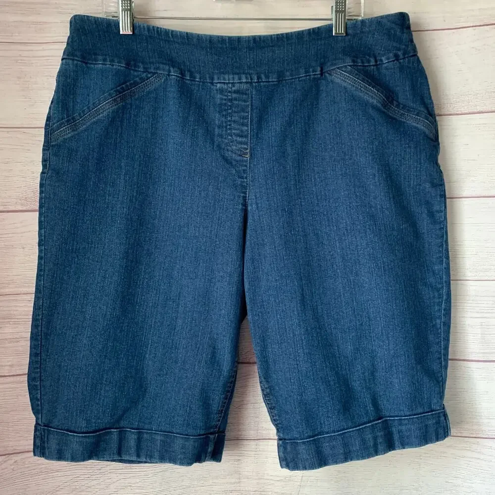 Westbound Denim Jean Bermuda Shorts Pull On Cuffed Hem Size 18